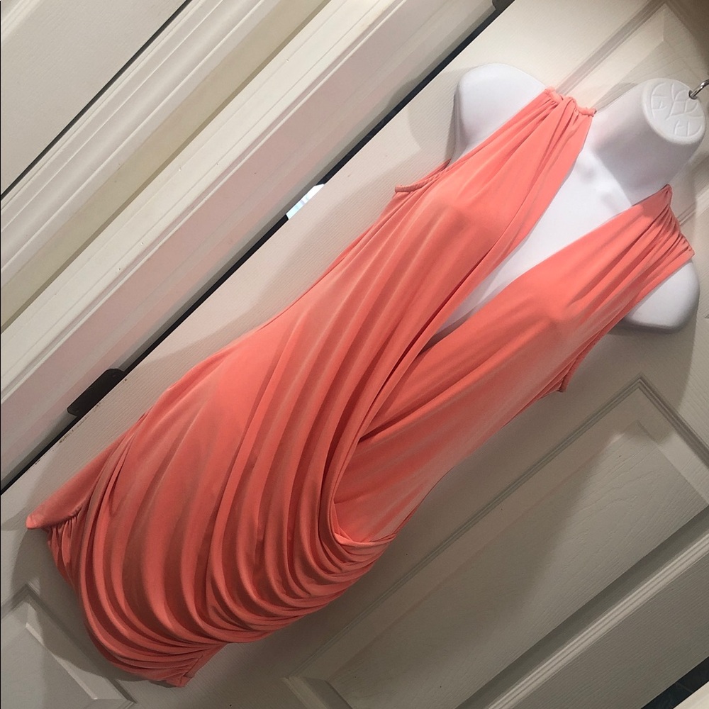 Cheer Melli Mini Draped V-Neck Sleeveless Coral Dress